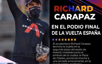 Richard Carapaz celebró el subcampeonato de la Vuelta a España con una multitud de ecuatorianos en Madrid